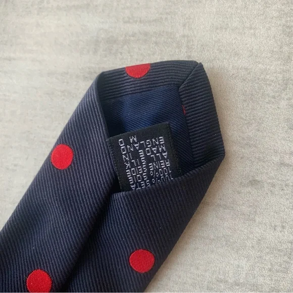 Drakes for OXXFORD Red and Blue Polka Dot Silk Tie - Picture 5 of 7